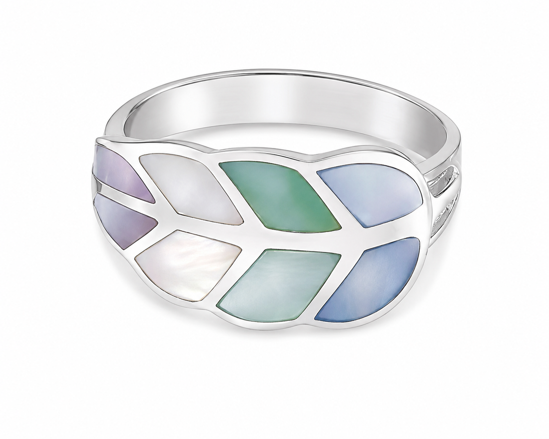 Multicolored Mother of Pearl and Sterling Ring