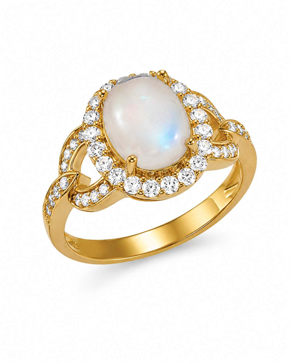 Rainbow Moonstone CZ and Gold over Sterling Ring