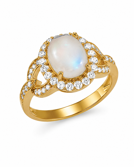 Rainbow Moonstone CZ and Gold over Sterling Ring