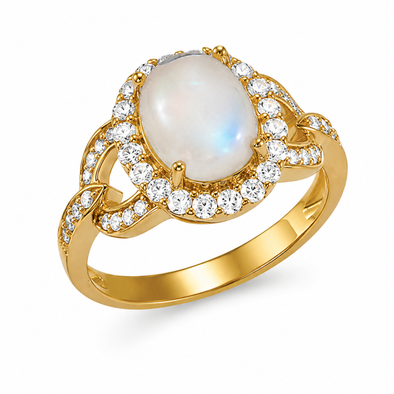 Rainbow Moonstone CZ and Gold over Sterling Ring