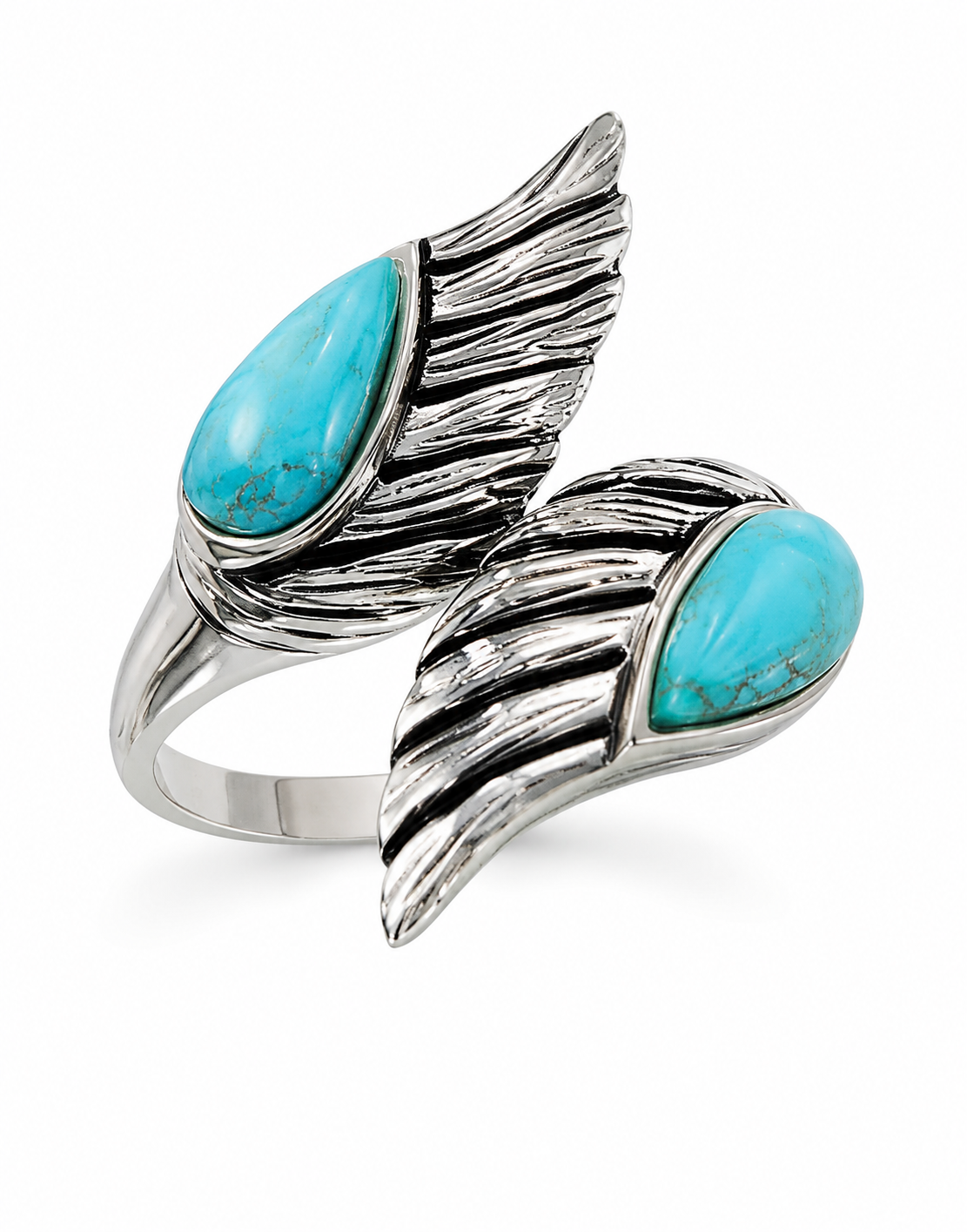 Turquoise and Sterling Angel Wings Bypass Ring