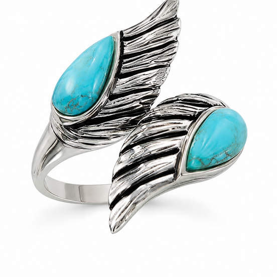 Turquoise and Sterling Angel Wings Bypass Ring