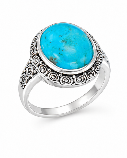Turquoise and Antiqued Sterling Spirals Ring