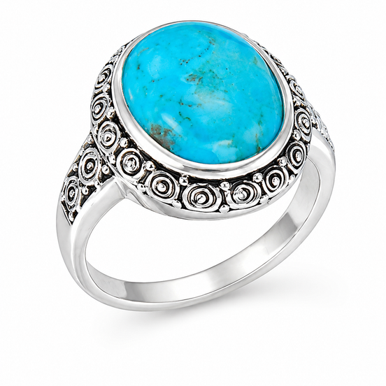 Turquoise and Antiqued Sterling Spirals Ring