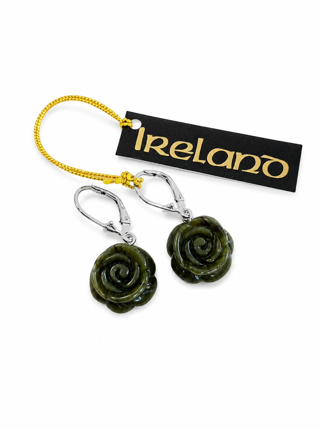 Connemara Marble Carved Rose and Sterling Earrings