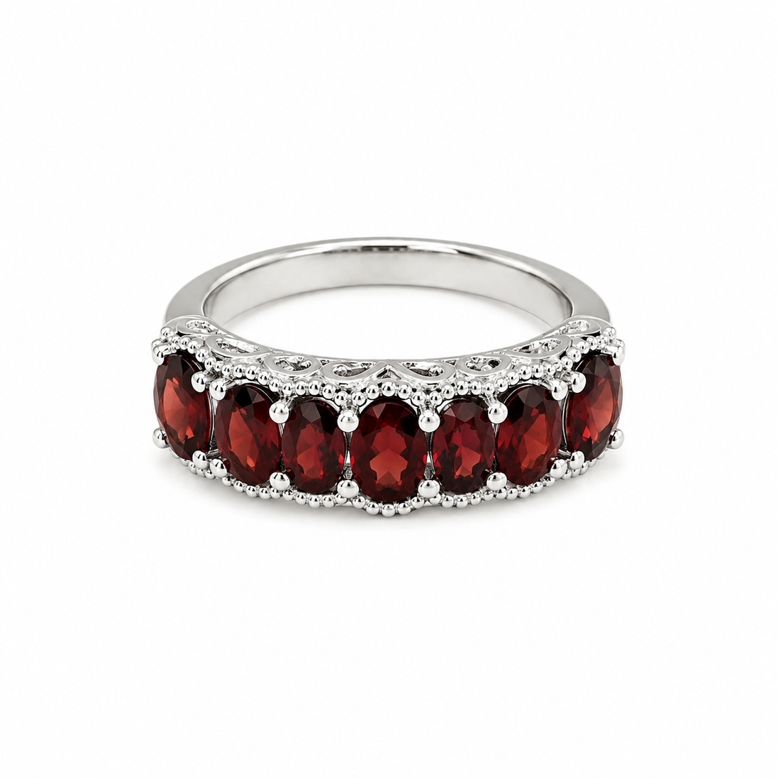 Garnet and Sterling Heightened Intricate Ring