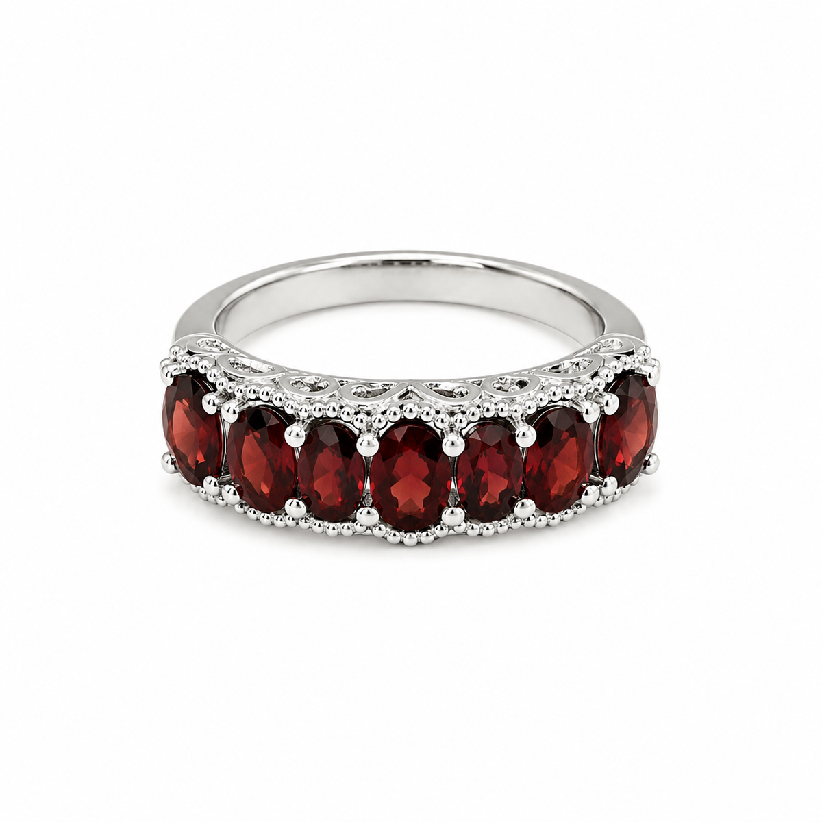Garnet and Sterling Heightened Intricate Ring