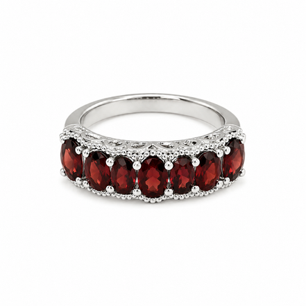 Garnet and Sterling Heightened Intricate Ring
