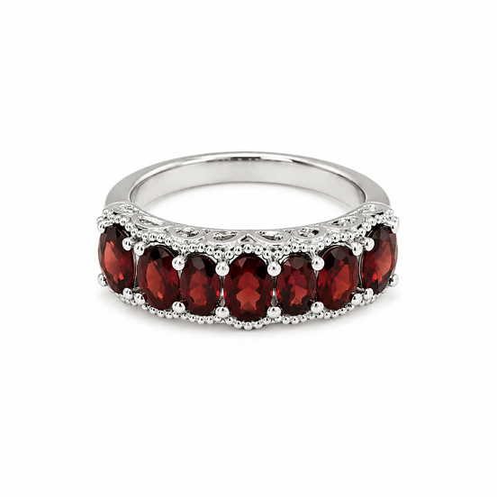Garnet and Sterling Heightened Intricate Ring