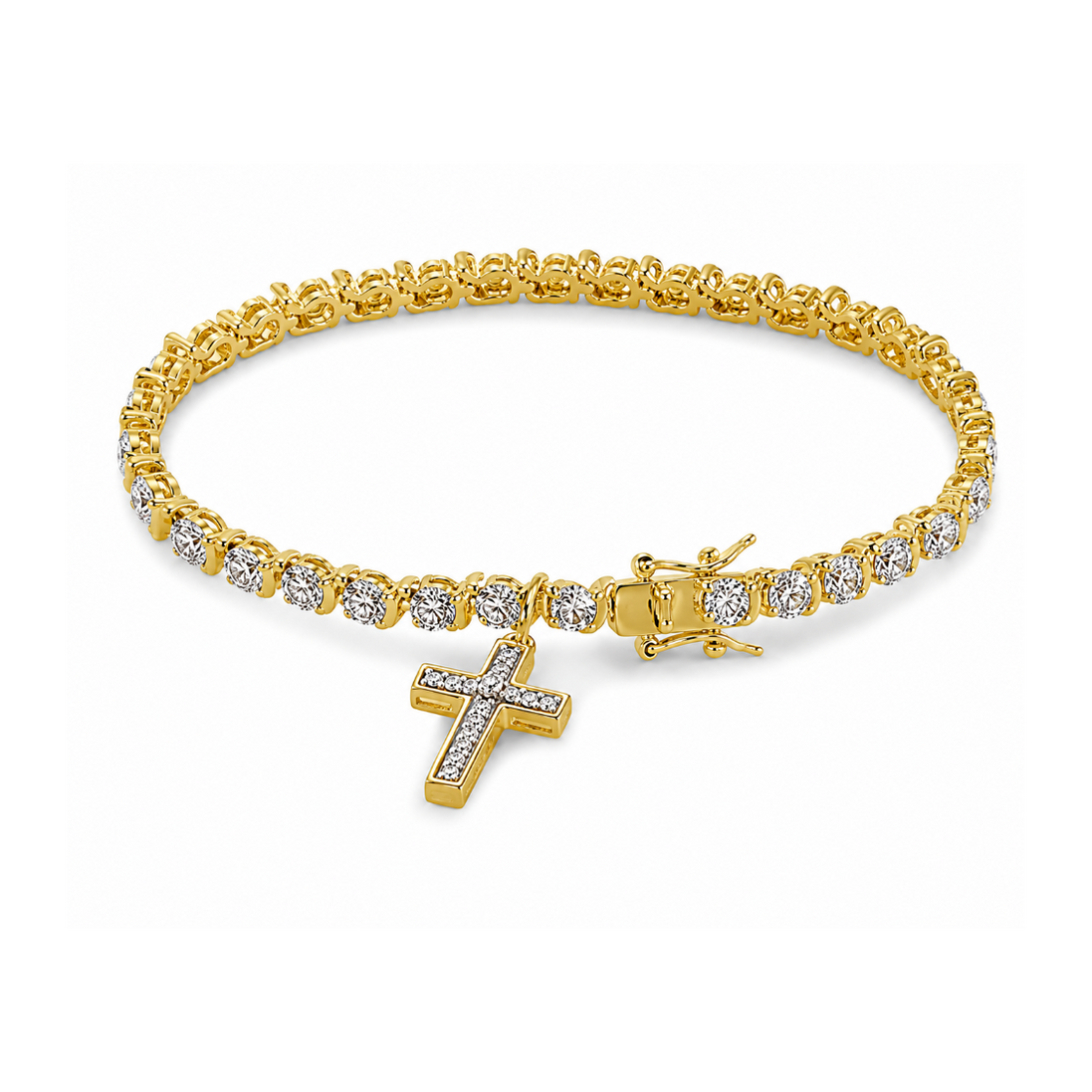 Diamond Accent and Gold Plated Cross Charm Bracelet