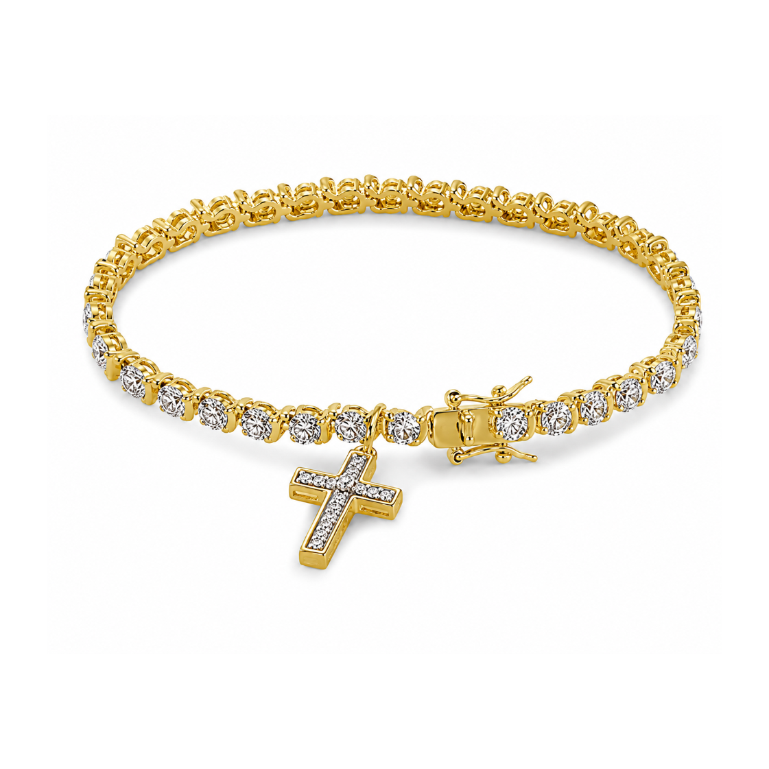 Diamond Accent and Gold Plated Cross Charm Bracelet
