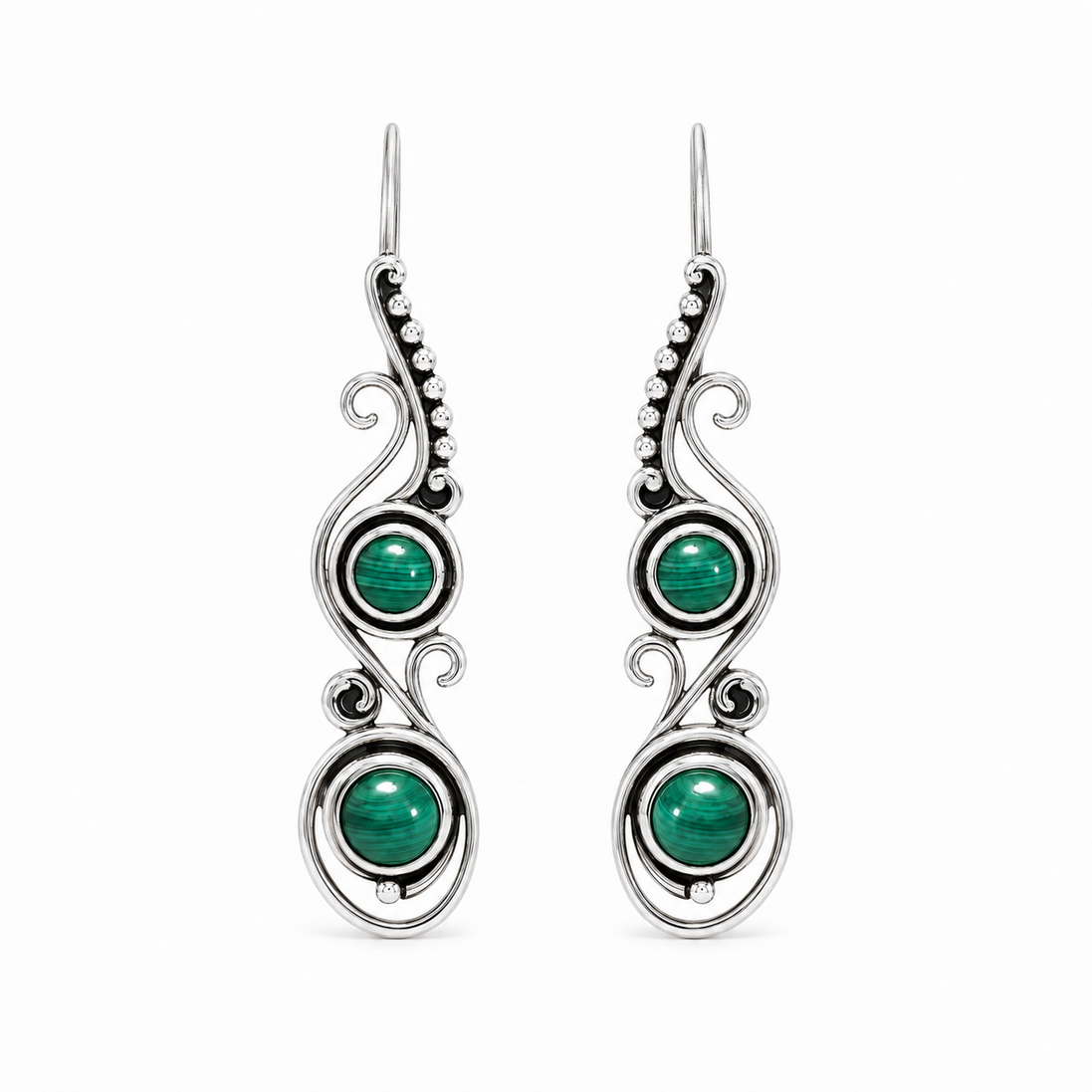 Malachite and Antiqued Sterling Paisley Earring Accent