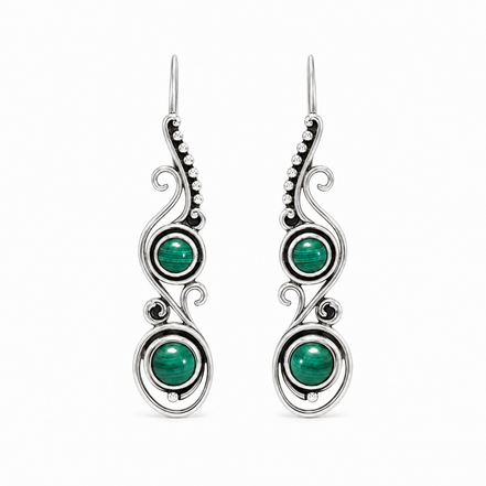 Malachite and Antiqued Sterling Paisley Earring Accent