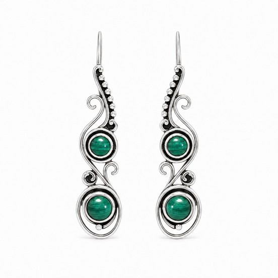 Malachite and Antiqued Sterling Paisley Earring Accent