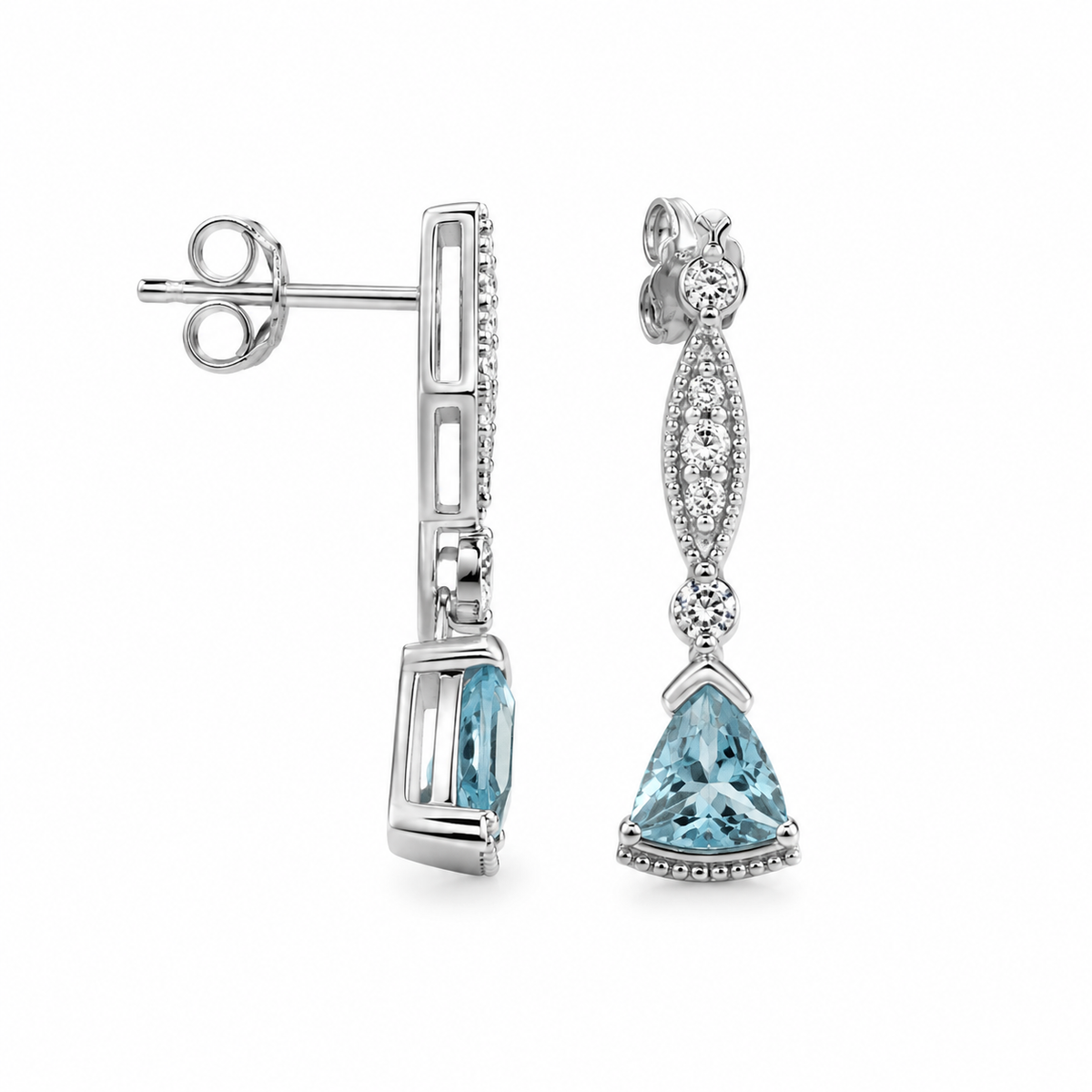 Sky Blue Topaz, White Topaz and Sterling Post Earrings