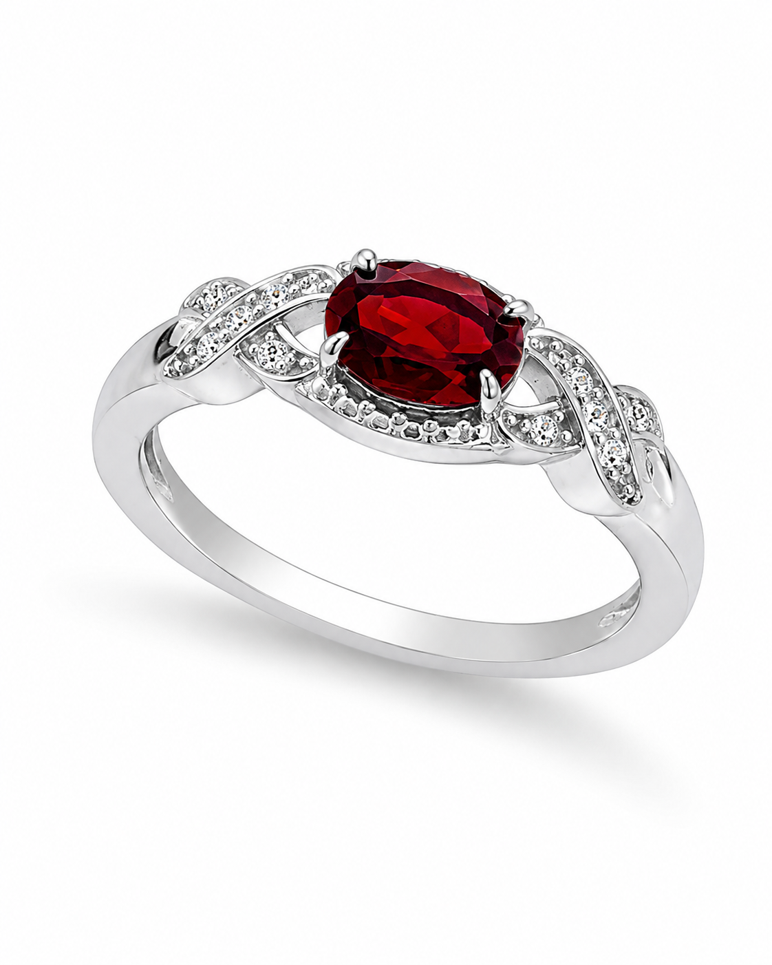 Garnet CZ and Sterling Crossover Ring