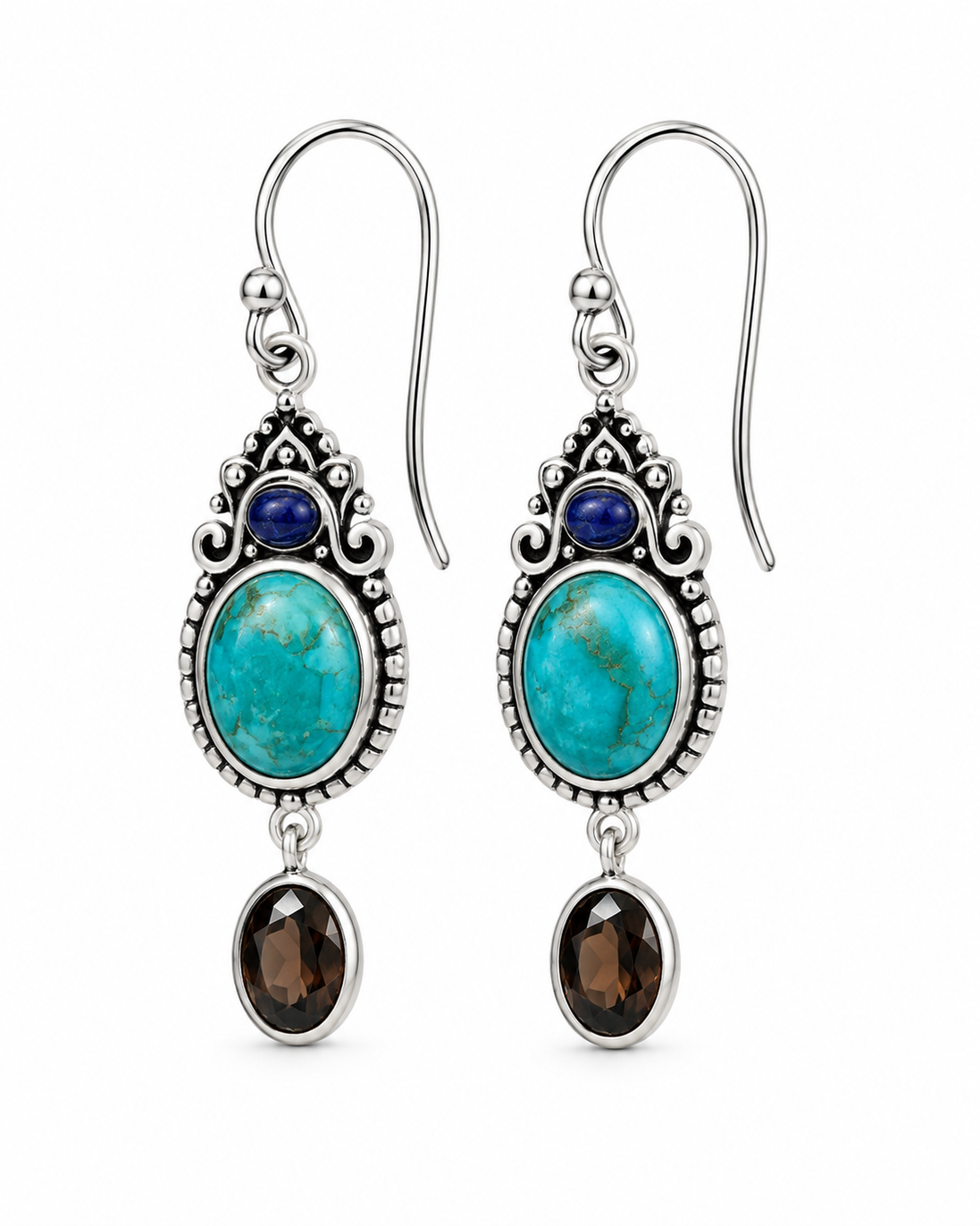 Turquoise, Lapis and Antiqued Sterling Earrings