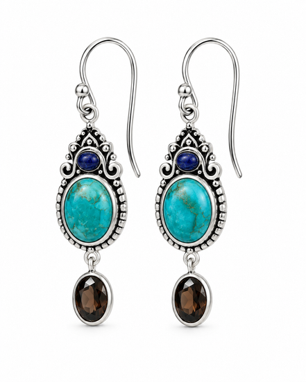 Turquoise, Lapis and Antiqued Sterling Earrings