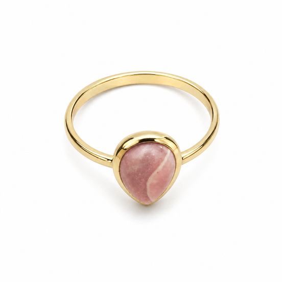 Rhodochrosite and Gold over Sterling Ring