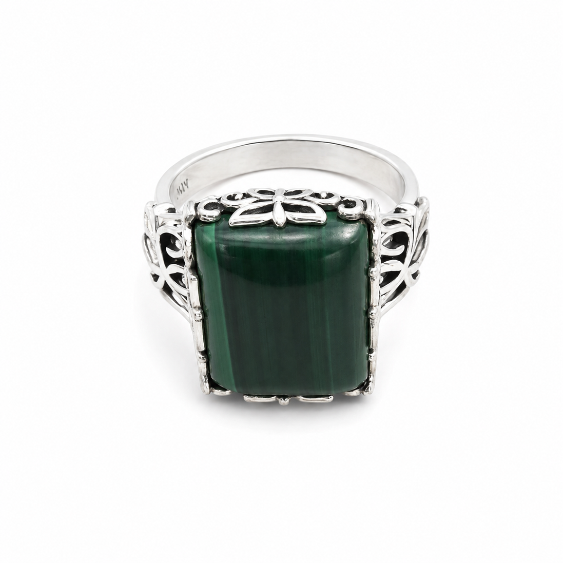 Malachite and Antiqued Sterling Alluring Ring