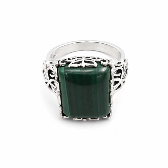 Malachite and Antiqued Sterling Alluring Ring