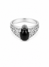 Cabochon Black Onyx and White Band Ring