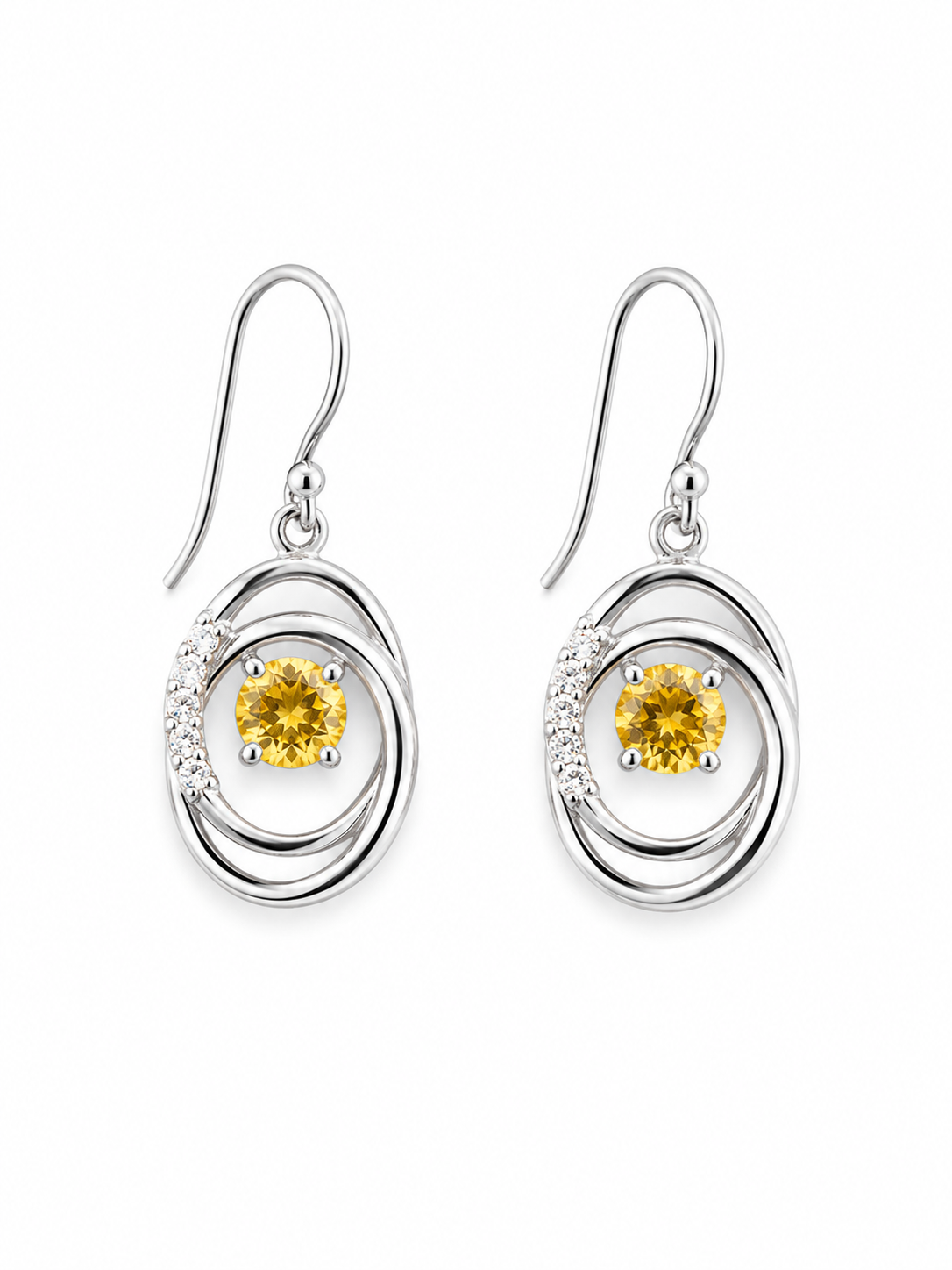 Citrine White Topaz and Sterling Open Circle Earrings