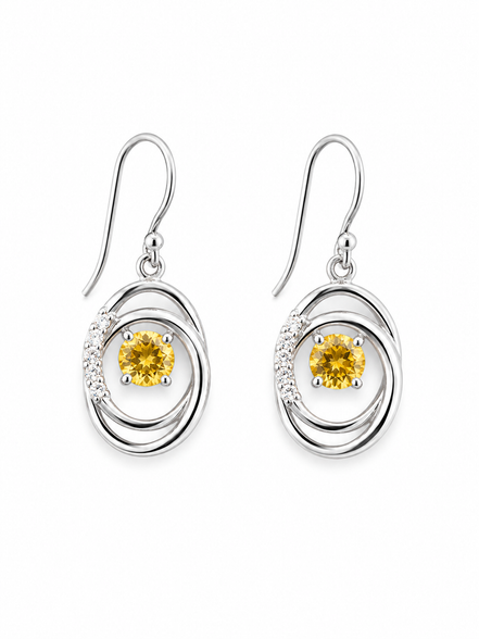 Citrine White Topaz and Sterling Open Circle Earrings