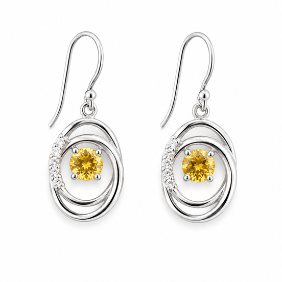 Citrine White Topaz and Sterling Open Circle Earrings