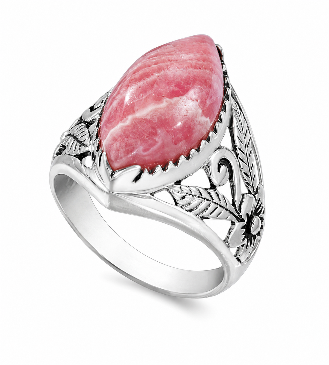 Rhodochrosite and Sterling Open Design Band Ring