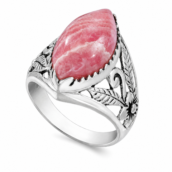Rhodochrosite and Sterling Open Design Band Ring