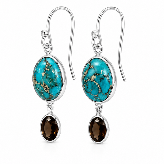 Blue Mojave Turquoise Smoky Quartz and Sterling Earrings