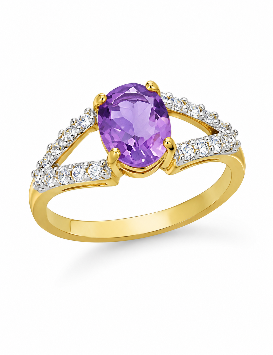 Amethyst White Topaz and Gold over Sterling Ring