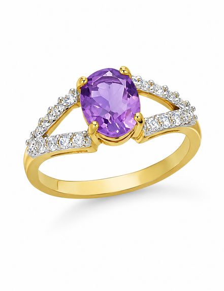 Amethyst White Topaz and Gold over Sterling Ring
