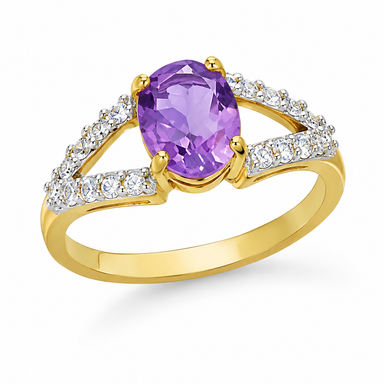 Amethyst White Topaz and Gold over Sterling Ring
