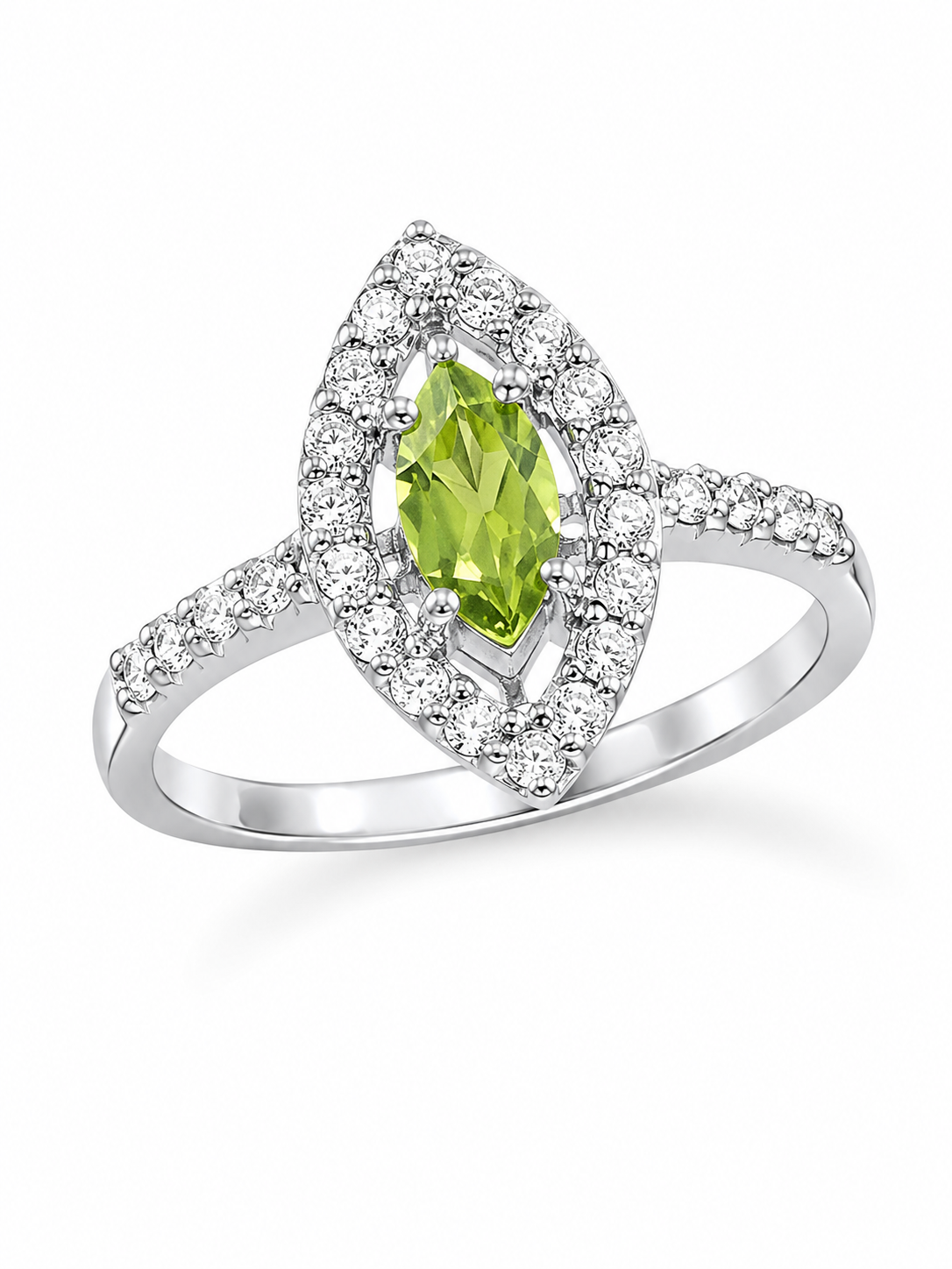 Peridot White Topaz and Sterling Marquise Ring