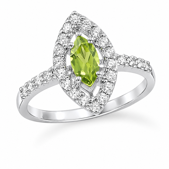 Peridot White Topaz and Sterling Marquise Ring