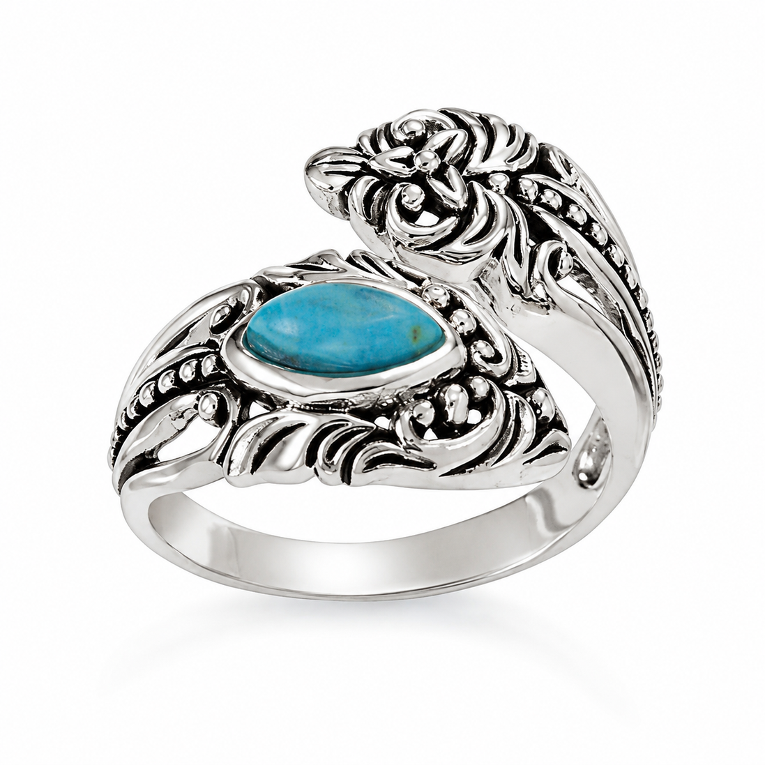 Turquoise and Antiqued Sterling Bypass Ring