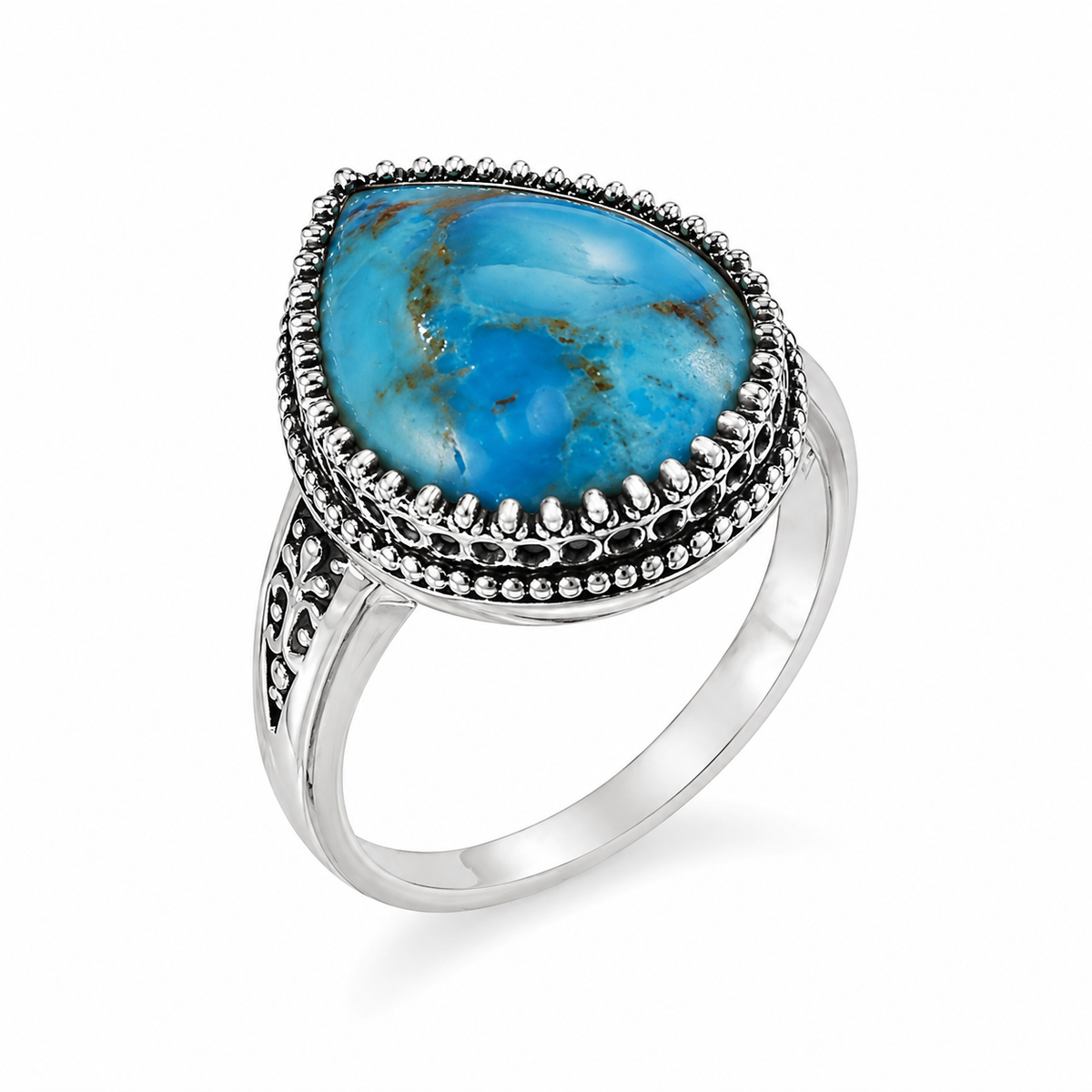 Turquoise and Antiqued Sterling Teardrop Ring