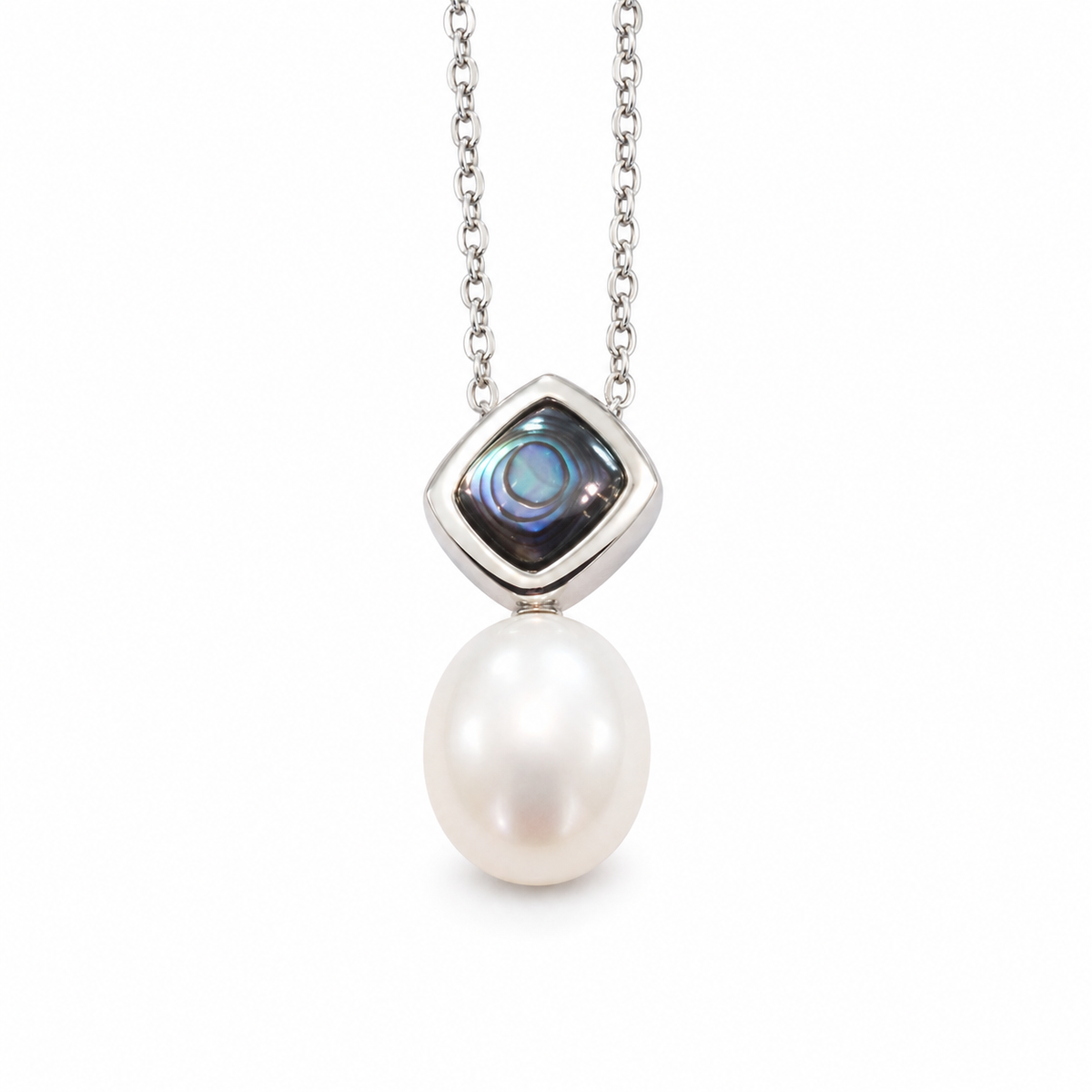 Freshwater Pearl Abalone and Sterling Necklace 18 inch chain
