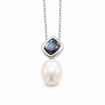Freshwater Pearl Abalone and Sterling Necklace 18 inch chain