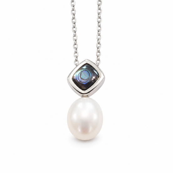 Freshwater Pearl Abalone and Sterling Necklace 18 inch chain