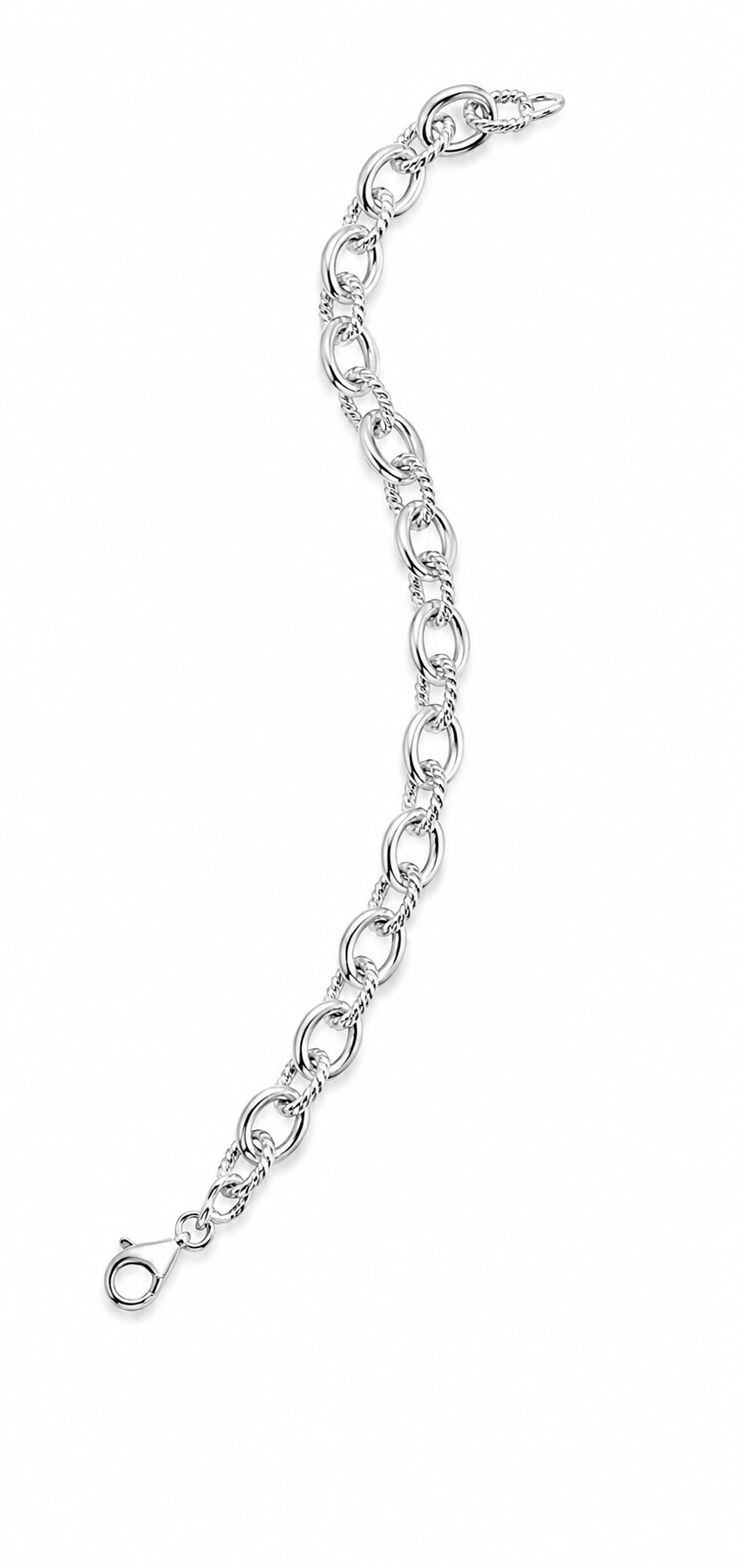 Sterling Dual Textured Rope Link Bracelet 7.5 inches
