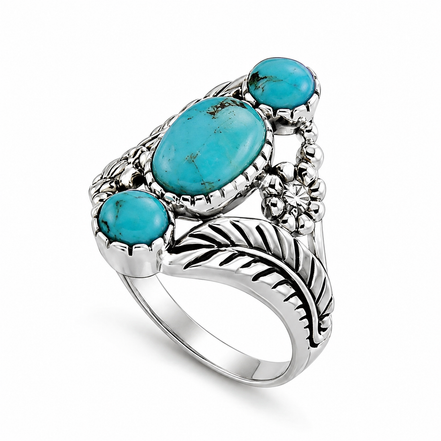 Turquoise and White Topaz Antiqued Sterling Ring