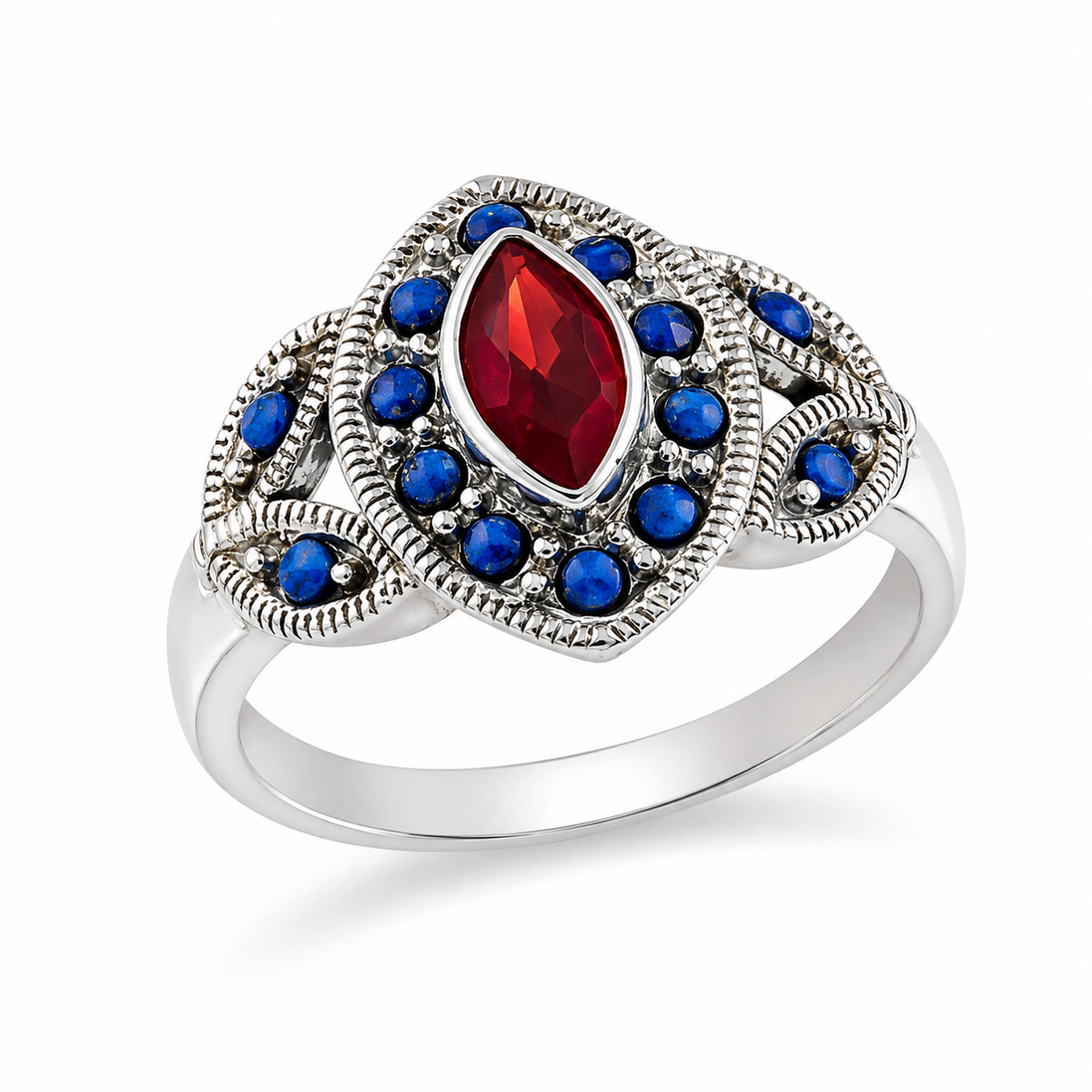 Garnet and Lapis and Sterling Ring