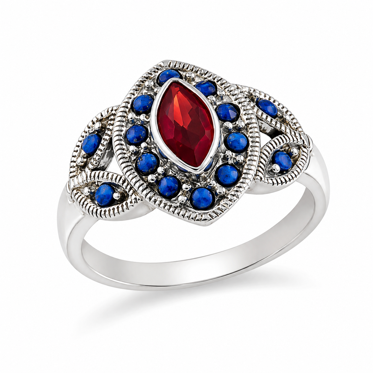 Garnet and Lapis and Sterling Ring