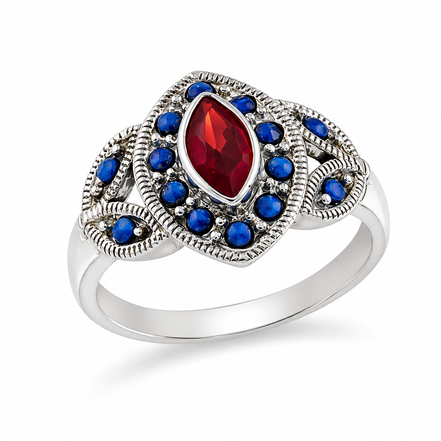 Garnet and Lapis and Sterling Ring