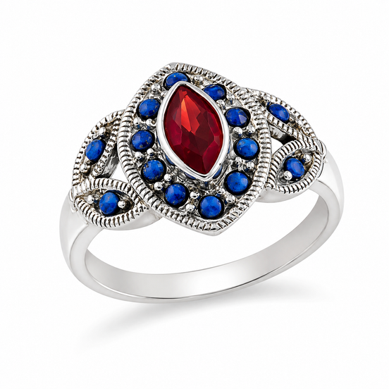 Garnet and Lapis and Sterling Ring