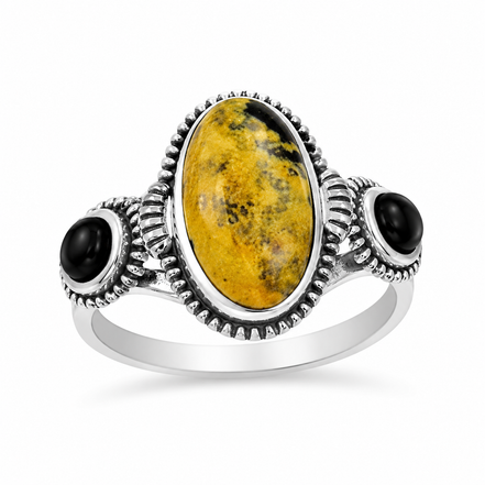 Bumblebee Jasper Black Onyx and Sterling Ring