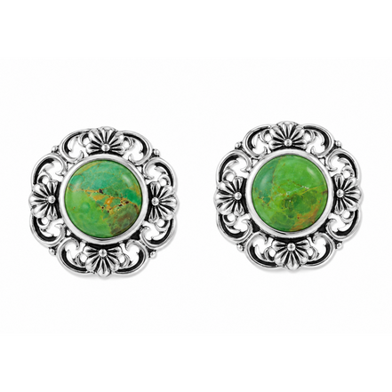 Green Turquoise and Sterling Floral Clip Earrings